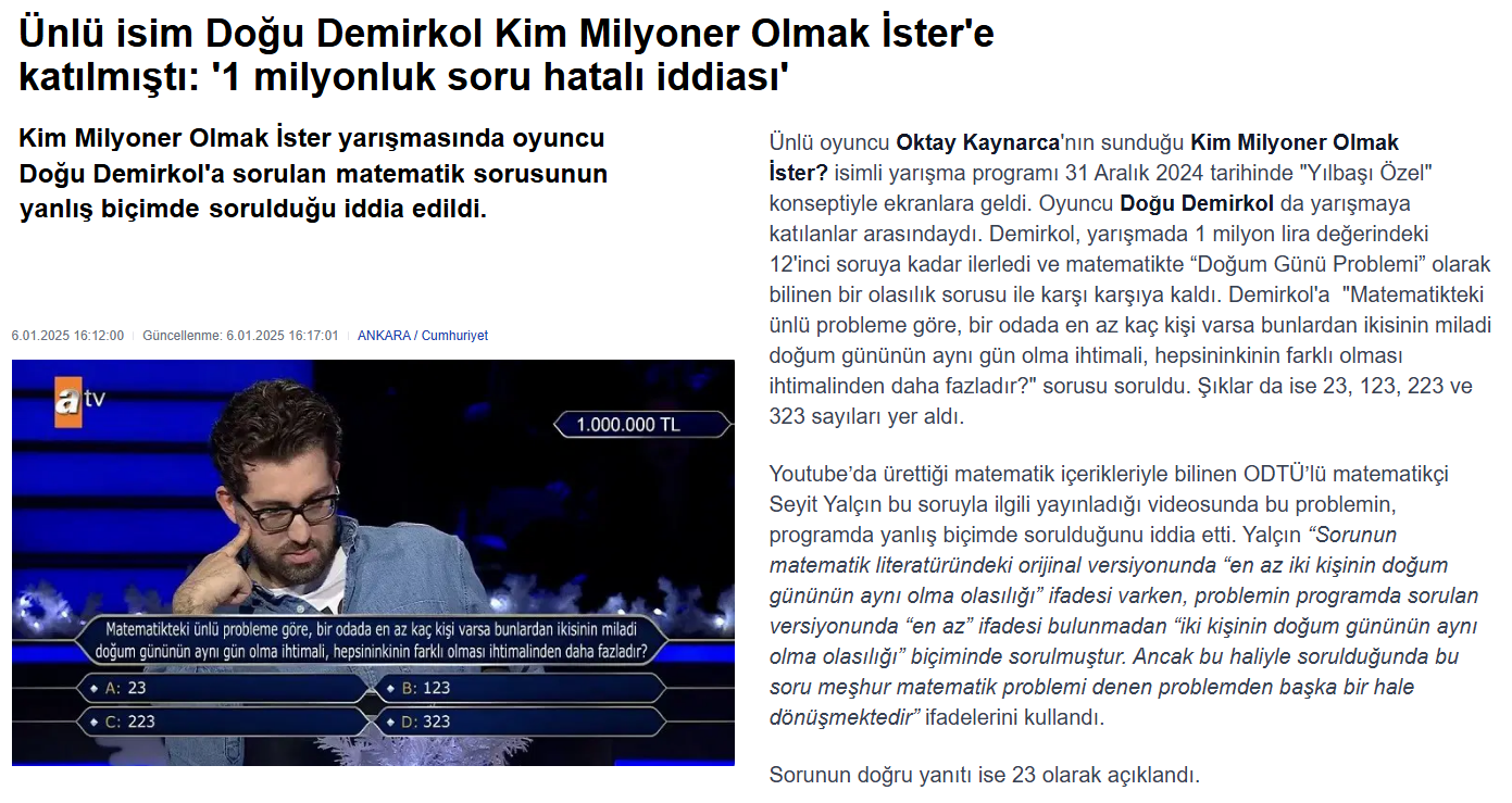 Kim Milyoner Olmak İster'deki '1 milyonluk soru' hatalı iddiası