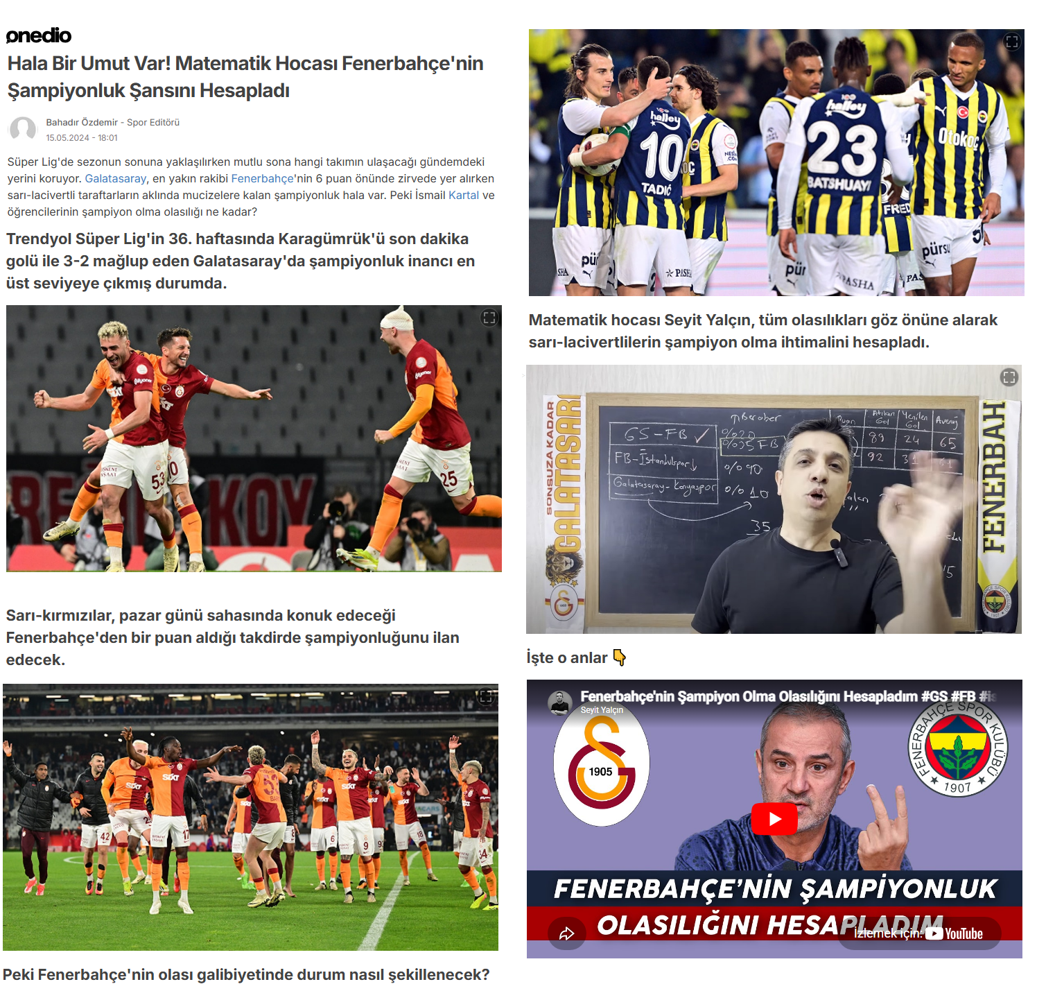 Matematik Hocası Fenerbahçe'nin Şampiyonluk Şansını Hesapladı